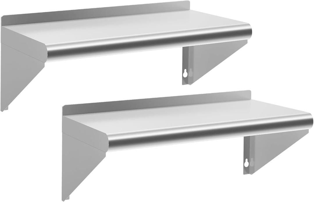 Stainless Steel Shelf 18" x 36", 2 Pack NSF Wall Mounted Commercial Metal Shelving with Backsplash for Restaurant, Utility Room, Kitchen and Garage