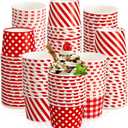 Zubebe 60 Pieces 9 oz Paper Ice Cream Cups Dot Striped Gingham Snack Paper Red Ice Cream Bowls Disposable Party Bowls Soup Cups Dessert Yogurt for Sundae Hot or Cold Food for Parties, BBQ, Events