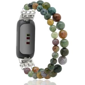 C&L Accessories Bracelets Compatible with Fitbit Inspire 3 Bands for Women Beaded Wristband Adjustable Gemstone Replacement Straps (Indian Agate)