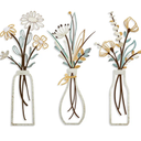 Pigort 3 Pieces Metal Flowers Wall Arts - Rustic Farmhouse Decor Beige Minimalist Flower Wall Decors for Living room Bathroom Bedroom Dining Room-Housewarming Gifts (Beige, Vase-C)