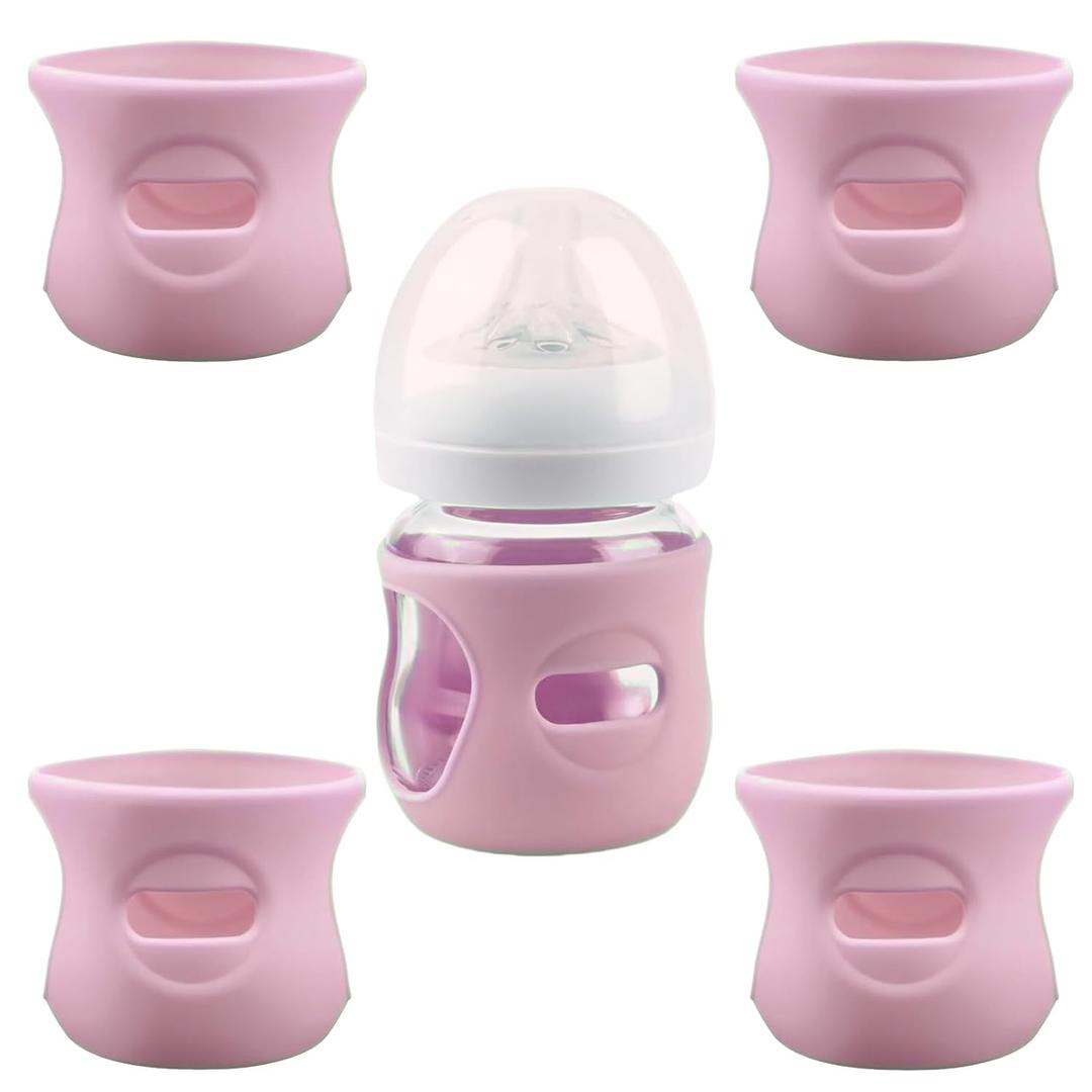 4 Pack Silicone Sleeves for Avent Natural Glass Baby Bottles, Anti Breakage Baby Bottle Holder, Compatible with Philips Avent Glass Natural Baby Bottle, BPA Free (Pink, 4 OZ)