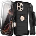 for iPhone 16 Pro Case with Belt Clip Holster,2X Screen Protectors,Heavy Duty Shockproof Drop Protection Military Grade 3 Layers Full Covered Rugged Durable Phone Cover with Kickstand 6.3“ (Black)