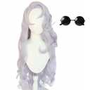 Long Wavy Gojo Satoru Cosplay Wig Costume Halloween Wigs for Women with Black Glasses (Gray Long)