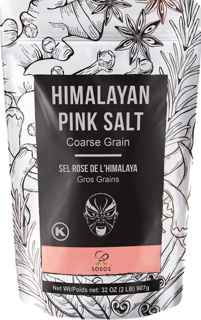 Soeos Himalayan Pink Salt, Coarse Grain, 2 Pound (32 Oz), Pink Himalayan Sea Salt, Himalayan Salt Coarse Salt, Pink Salt for Grinder Refill, Kosher & Natural Certified, Healthy (32 Ounce (Pack of 1))
