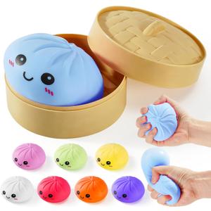 Dumpling Squishy Toys, Gaint Dumpling Squishy Mystery Box, Colorful Squishies Dumplings Stress Balls Toy, Stocking Stuffers with Food Steamer Stretchy Desk Toy (Blue)
