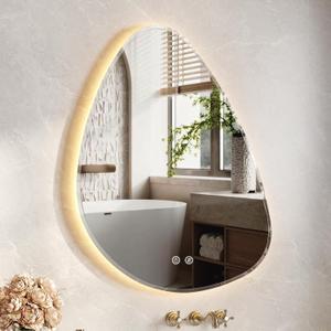 USHOWER Irregular LED Bathroom Mirror 26x32 - Asymmetrical Vanity Mirror with Backlit & Anti-Fog, 3 Color Temps & Dimmable Light for Makeup, Modern Wall Mounted Mirrors for Bathroom, Bedroom