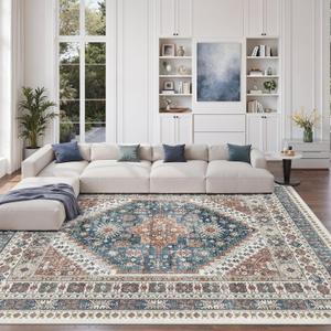 zesthome 8x10 Area Rugs for Living Room,Non-Slip Backing Washable Rugs,Vintage Large Area RugStain Resistant Home Decor Rug (Navy Blue/Red,8'x10')