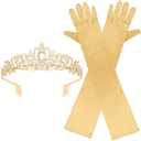 Brimekichio Long Satin Gloves and Crystal Tiara Crown for Bride,1920s Opera Gloves Wedding Accessories Party Decorations