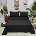 KAREVER Black Bed Sheet Set 4 PCs 1 Fitted Sheet 1 Flat Sheet with 2 Pillowcases Full Size