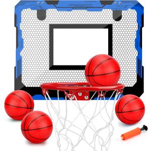 Indoor Mini Basketball Hoop Set, Upgrade Wall Mount Basketball Hoop for Wall Yard Outdoor, Over Door Room Hoops Game with 4 Balls Shatter Resistant Backboard -Complete Accessories Included (blue)