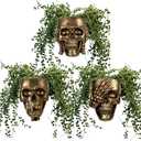 RimCereal 3 Pcs Skull Planter Skeleton Wall Hanging Planter Pot Gothic Spooky Head Face Flower Pot Garden Decor for Festival Party Indoor Outdoor Plants Home Garden Office Decorations(Gold)