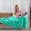 Tuddrom Decorative Extra Soft Faux Fur Throw Blanket 70"x78",Solid Reversible Fuzzy Lightweight Long Hair Shaggy Blanket,Fluffy Cozy Plush Fleece Comfy Microfiber Blanket for Couch Sofa Bed,Teal Blue