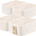 Small Storage Baskets for Organizing | Closet Organizer Bins | Shelf Toy Basket | Woven Rope Baskets | Cube Decorative Box | Shallow Basket | 13x8.5x5.1 | 4 Packs Off White