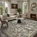 DCX Washable 8x10 Snake Rug, Beige Gothic Rug for Living Room, Soft Low Pile Carpet, Kid & Pet Friendly with Rubber Back Non Slip, Stain Resistant Rug for Bedroom Dining Room Office