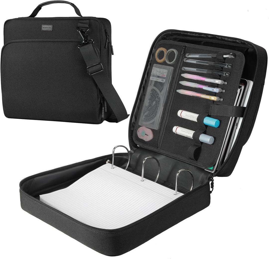 3-Inch 3-Ring Zipper Binder with Shoulder Strap, D-Ring Zip Up Binder with 700 Sheets Capacity, Compatible with 13" MacBook, 12.9" Tablet, for Middle School, College, Office (Black)