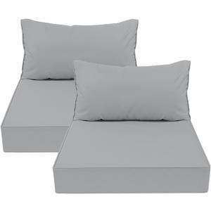 AAAAAcessories Outdoor Deep Seat Cushions, Waterproof, Fade-Resistant Patio Furniture Replacement Cushions, 24" x 24" x 5" + 24" x 13.5", Set of 2, Gray