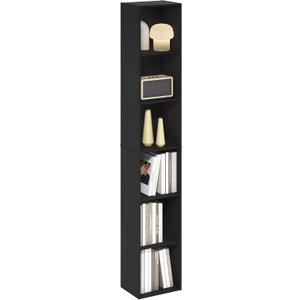 Furinno LUDER Book Shelf, 6-Tier Tall Modern Bookshelf, Bookcase with Open Shelves, 9.3 x 12 x 71, for Living Room, Bedroom, Home Office, Blackwood, 6-Tier, 12.1-Inch Width