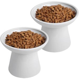 6.2 Inch Extra Wide Elevated Ceramic Cat Bowls, Food and Water Bowl Set for Elder Big Cats Small Dogs, Raised Design for Pet Easy Eating, Protect Cat's Spine Set of 2(White)
