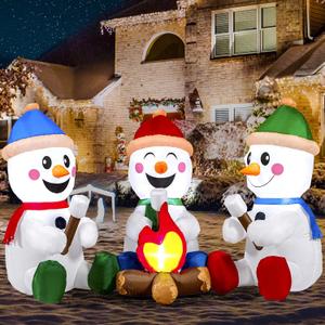 Joiedomi 6 FT Long Christmas Inflatable Snowman with Campfire, 3 Pack Small Snowman with Built-in LEDs Christmas Blow Up Yard Decoration with Light for Xmas Party Outdoor, Garden, Lawn Winter Decor