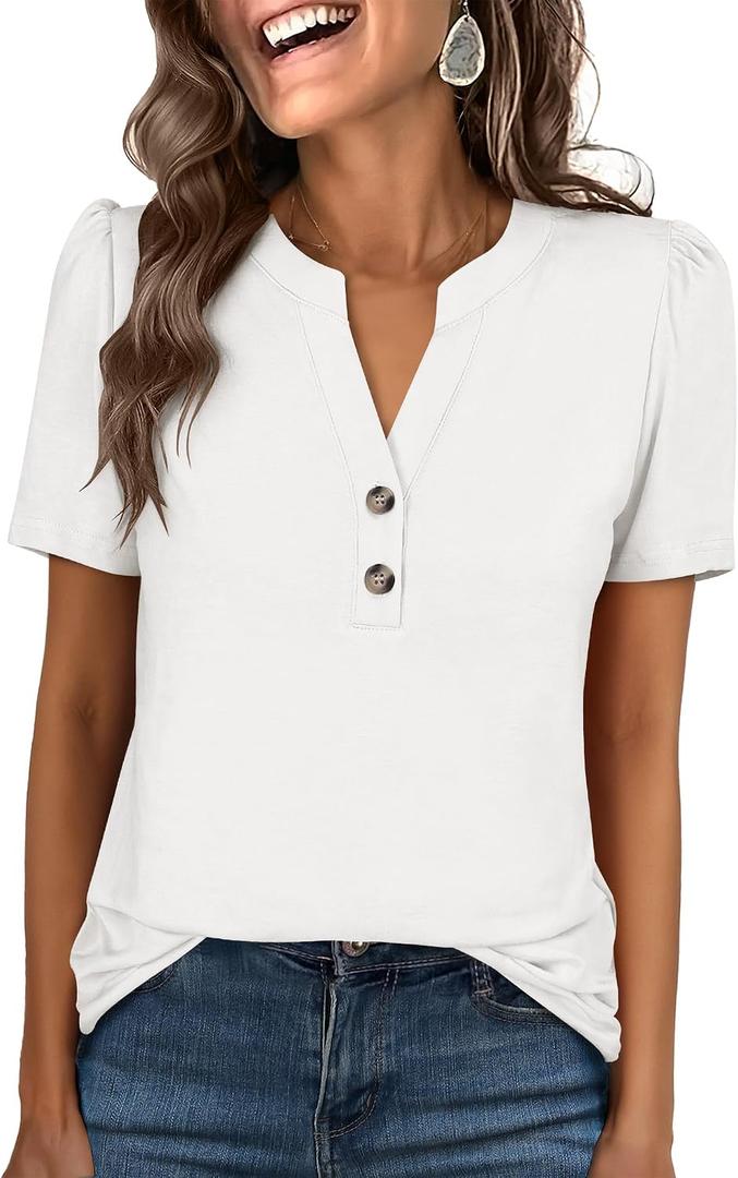 ANRABESS Womens Tops Business Casual 2026 Spring Short Sleeve Henley V Neck Shirts Dressy Work Blouse Summer Trendy Clothing, XXL