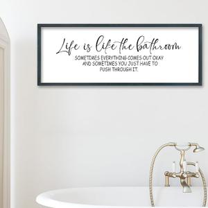 Surfapans Life Is Like The Bathroom Wall Decor, 32"x12" Funny Motivational Humor Quote for Rustic Restroom Toile Plaque, Farmhouse Large above the Bathtub Wooden Framed Art Hanging Sign (Black)
