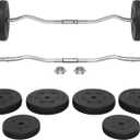 Yaheetech Barbell Set - Olympic Curl Bar & Weights (66LB, 55LB, 44LB) with Chrome Finish & Black Color