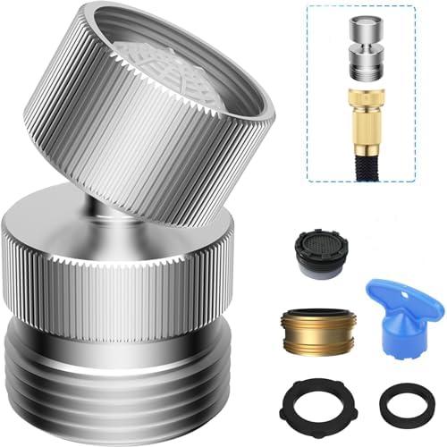 iFealCLear Metal Faucet Adapter for Garden Hose, Sink Faucet to Garden Hose Adapter, Swivel Hose to Sink Faucet Adapter, Flexible Hose Kink Protector 55/64 Inch Female Thread, Female to Male, Chrome