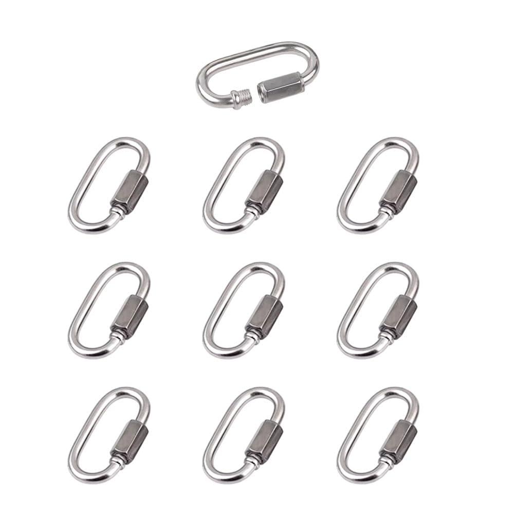 2 x Tueascallk 10 Pcs M4 Stainless Steel Chain and Rope Quick Coupler Links, High Strength and Large Load-Bearing Locking Connector Snaps, 1.65"(L) x 0.9"(w), Link Diameter 0.15"
