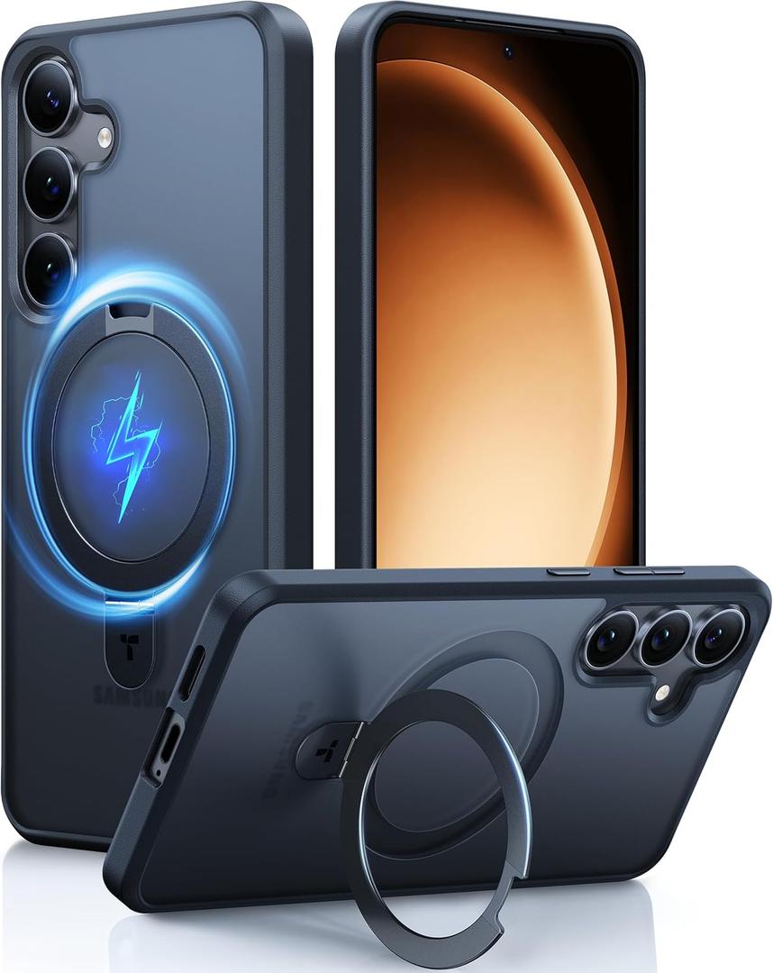 TORRAS Magnetic Stand for Samsung Galaxy S25 Plus Case, [Compatible with Magsafe] [Military Grade Drop Tested] Shockproof Ring Translucent Slim Protective Phone Case for S25 Plus Case Ostand, Black