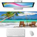 Desk Mat, Tropical Beach Extended Gaming Mouse Pad Large, 31.5"x11.8" Big Mouse Pad with Non-Slip Base and Stitched Edge, Long Computer Keyboard Mouse Mat for Home Office Work