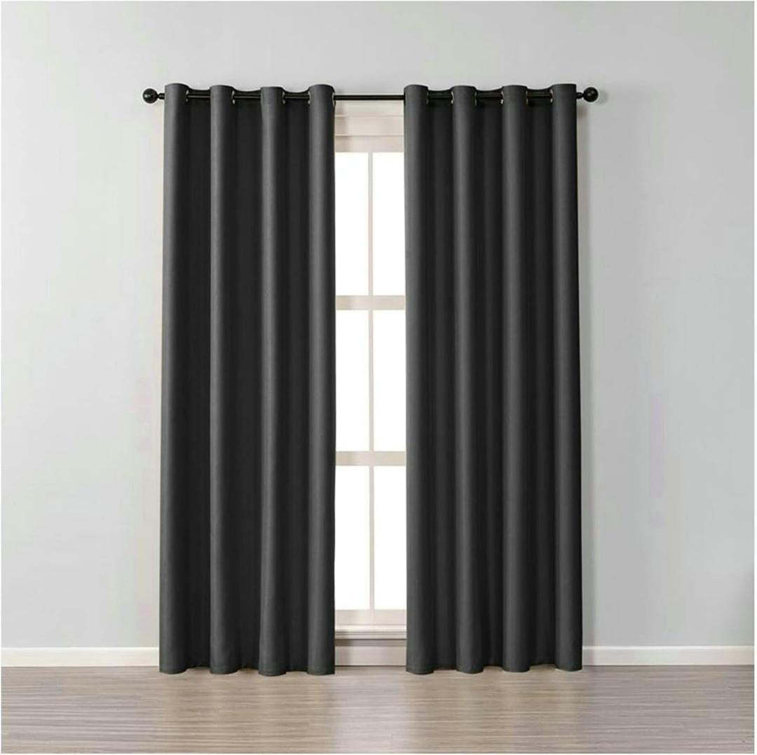 Extra Wide Short Curtains, Grommet Black Curtains 2 Pack Cotton Solid Color Curtains 45 Inch Length 2 Panels Set 42x45 inch