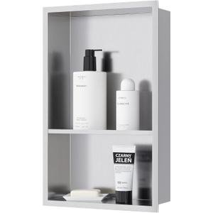 Qeke Stainless Steel Shower Niche 12" X 18", No Tile Needed Wall Niche Double Shelves, Recessed Shower Shelf for Bathroom Storage, Brushed Nickel