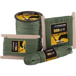 FISHLUND Paracord 550 lb, 7 Strand Type III Paracord Rope 1000ft 4mm, High Strength Nylon Parachute Cord for Camping, Survival, Tactical and Hiking, Olive Green