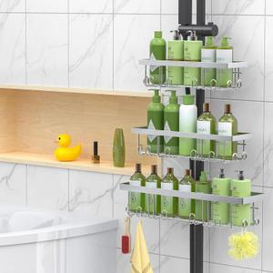 vorona Shower Caddy Hanging, 3 Tier Adjustable Rustproof Shower Organizer Hanging, Anti-Slip Buckle, Stainless Steel Shower Racks for Inside Shower with 8 Hooks, Shower Rack Bathroom Accessories