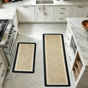 Kitchen Mat Kitchen Rugs Sets of 2 PCS,Neutral Braided Kitchen Mats for Floor,Thick Rubber Backing and Comfort Standing Runner Rugs,Anti Fatigue,Machine Washable,Beige,17"x30"+17"x47"