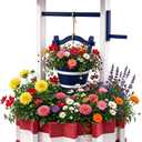 NestNature Large Americana Wood Wishing Well Planter, Farmhouse Yard Decor, 25.56"X25.56"X53.15"