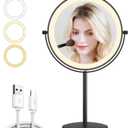 9in Vanity Mirror with Lights, Rechargeable&Dimming Lighted Makeup Mirror, 3X/20X Double Sided Magnifying Mirror, 5000mAh, 360 Rotate,3 Color Lights,Brightness with 80 LED,No Height Adjustment,Black