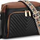 GAEKEAO Quilted Crossbody Bags for Women Vegan Leather Purses with Wide Strap,Women's Mudium Travel Purse Built in Wallet (A04 Black&brown)