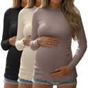 Huukeay 3 Pack Women's Maternity Shirts Ribbed Knit Pregnancy Tops Long Sleeve Mock Neck Basic Tunic Fall Clothes S