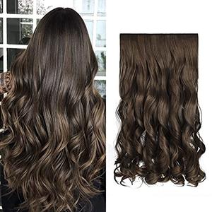REECHO 20" 1-pack 3/4 Full Head Curly Wave Clips in on Synthetic Hair Extensions HE008 Hair pieces for Women 5 Clips 4.5 Oz Per Piece - Ginger Brown