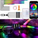 Acrylic Interior Car Lights, 6 in 1 Dreamcolor Ambient Lighting Kit with Wireless APP/Remote/Button Control, USB Car Inside Lighting Accessories with Music Mode for Vehicle Decoration