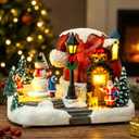 Christmas Village Lighted Musical Collectible Buildings - USB-Powered Santa's Hat House Scene with Snowman, Animated Holiday Figurines, LED Lights & Festive Music for Xmas Decor and Home Decorations