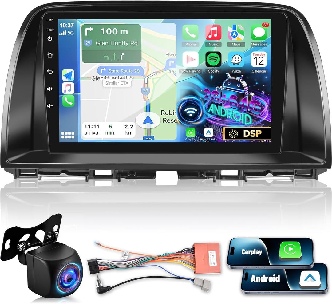 NHOPEEW [2+64G] for Mazda CX5 CX-5 CX 5 2012-2015 Android Radio: 9 inch HD Touchscreen DSP Audio - Wireless Carplay and Android Auto, GPS, WiFi, DSP/EQ, Multiple UI, SWC + AHD Backup Camera