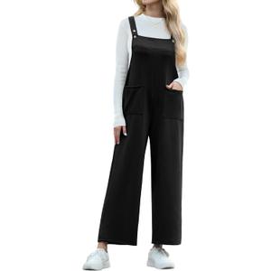 IWOLLENCE Jumpsuits For Women Boho Overalls Casual Long Bib Loose Women's Rompers with Pockets 2025 (X-Large, 1 Black)