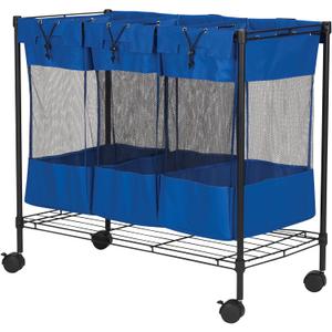 Household Essentials Laundry Sorter with Wheels, Triple Removable Mesh Bags, Sturdy Wire Frame, Smooth Glide Casters, Wide Functionality, Blue and Black