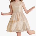 Danna Belle Girls Sequin Dress Sleeveless Party Birthday Dual-Layer Dresses, Size L