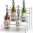 Coffee Syrup Organizer 3-Tier, 12 Bottles Capacity Coffee Syrup Rack, Metal Syrup Stand for Spice, Liquor, Bottle, Coffee Bar Station Racks Magnetic, No Installation, White