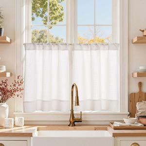 Lazzzy Kitchen Curtains 24 Inch Length White Textured Short Tier Curtains Modern Farmhouse Cafe Style Window Panels for Bathroom Laundry Room Light Filtering Rod Pocket 2 Panels