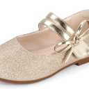 PANDANINJIA Naomi Girls Dress Shoes Mary Jane Ballet Flats Flower Girl Wedding Party Communion Shoes for Toddler Little Kid Big Kid (Gold Glitter, 1)