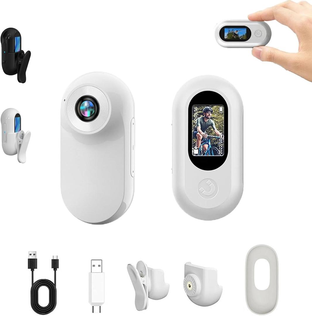 Thumb Sports Camera, Hd Action Camera, Wearable Sports Camera with Magnetic & Clip Mount, for Sports Motorcycle Bike Cycling Gym Hiking Outdoor Travel (White) Thumb Sports Camera, Hd Action Camera, Wearable Sports Camera with Magnetic & Clip Mount, for Sports Motorcycle Bike Cycling Gym Hiking Outdoor Travel (White)
